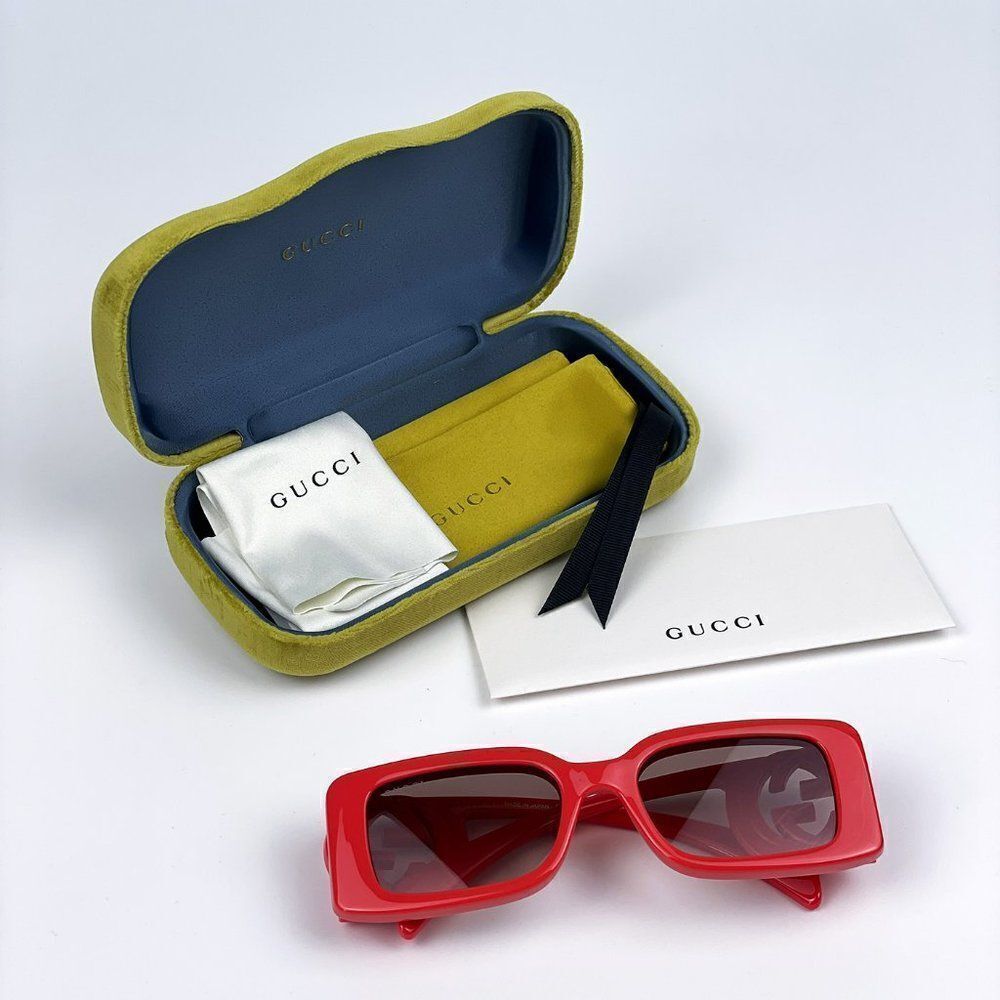 SALE! NEW Gucci GG1325S 005 Red Brown Gradient Rectangle Women Sunglasses - Picture 13 of 13